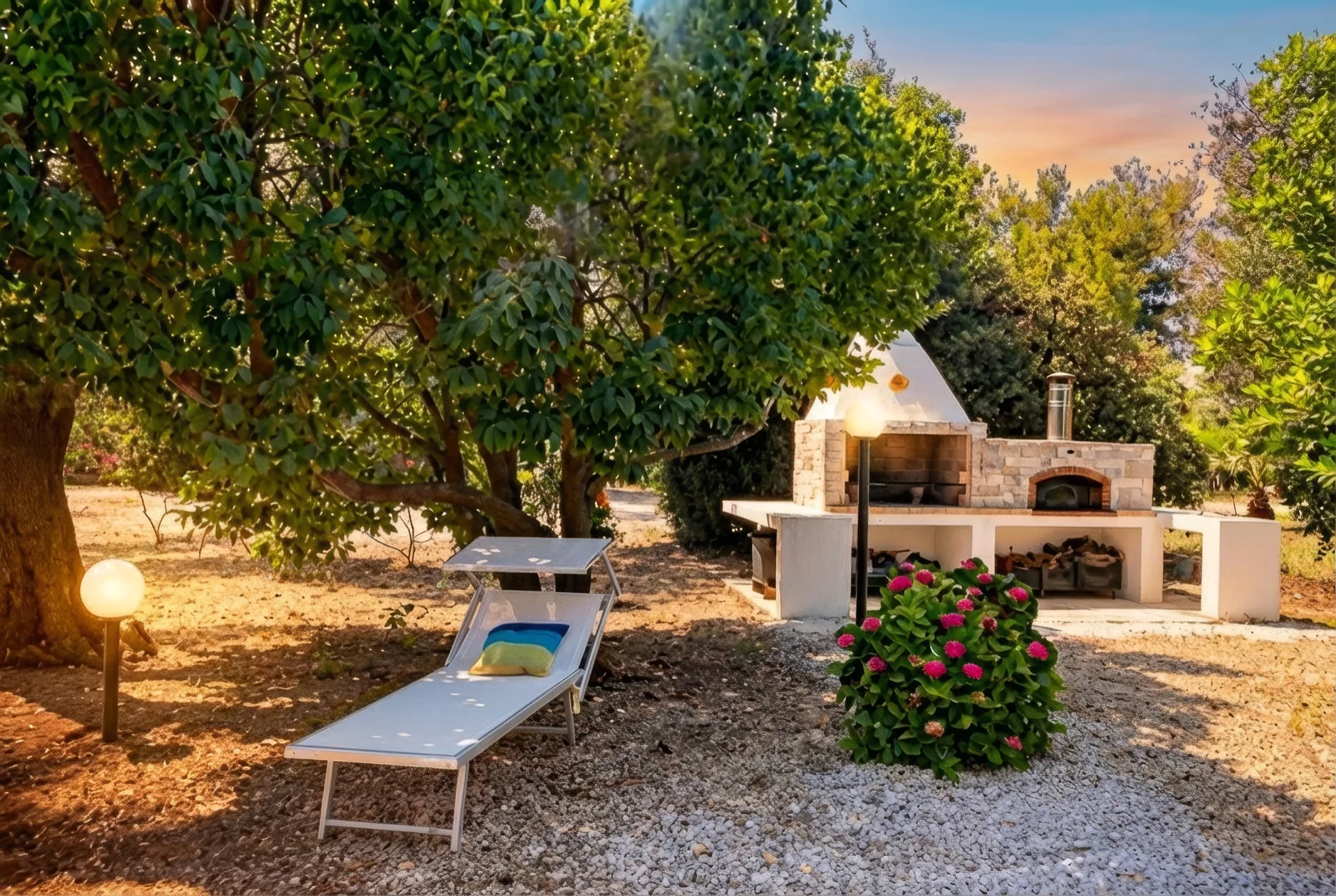 BBQ, pizza oven, and outdoor area